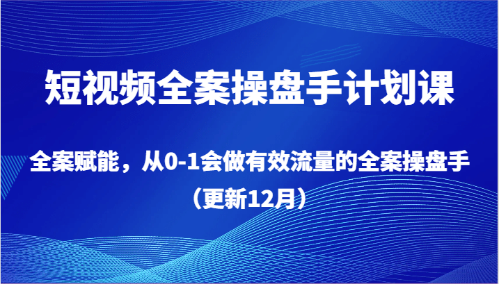 短视频全案操盘手计划课,全案赋能,从0-1会做有效流量的全案操盘手(更新12月)-涛哥资源