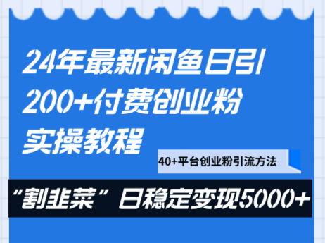 24年最新闲鱼日引200+付费创业粉，割韭菜每天5000+收益实操教程！-涛哥资源