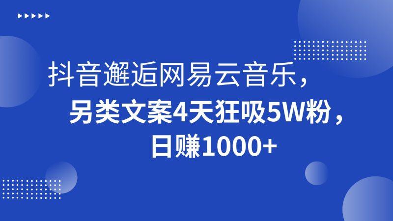抖音邂逅网易云音乐，另类文案4天狂吸5W粉，日赚1000+-涛哥资源