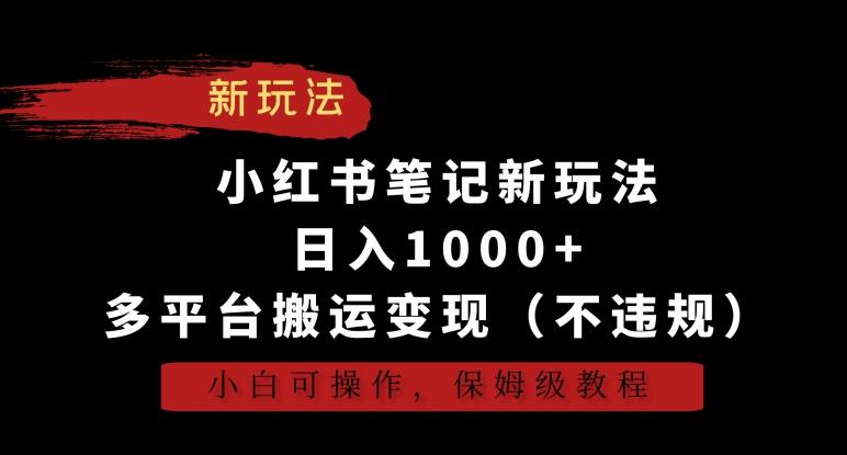 小红书笔记新玩法，日入1000+，多平台搬运变现（不违规），小白可操作，保姆级教程-涛哥资源