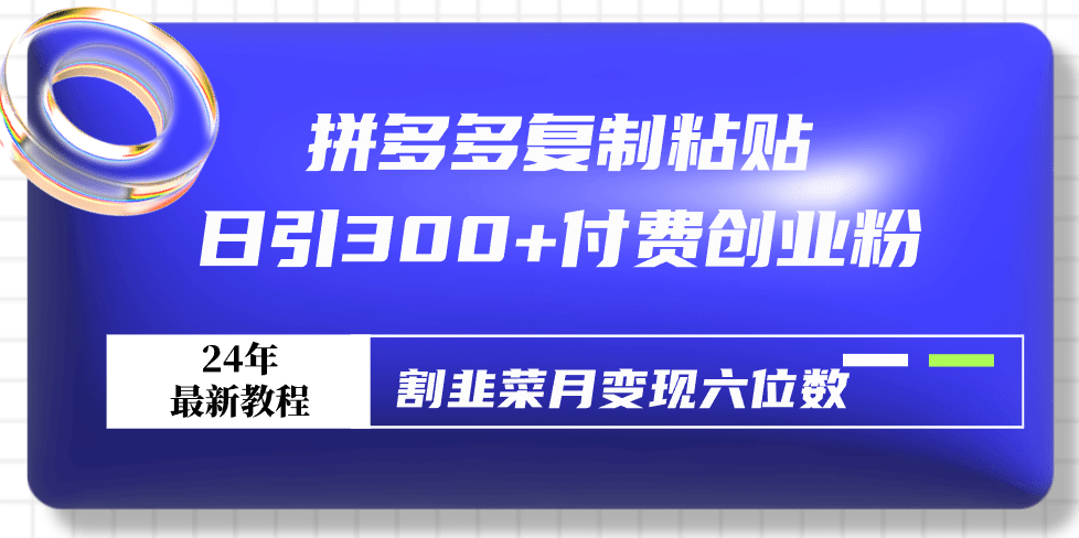 拼多多复制粘贴日引300+付费创业粉，割韭菜月变现六位数最新教程！-涛哥资源