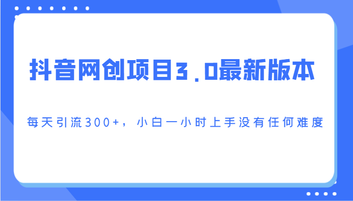 抖音网创项目3.0最新版本，每天引流300+，小白一小时上手没有任何难度-涛哥资源