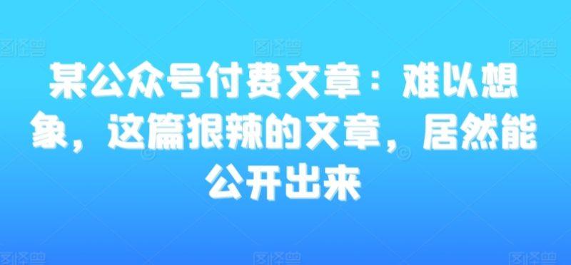 某公众号付费文章:难以想象,这篇狠辣的文章,居然能公开出来-涛哥资源
