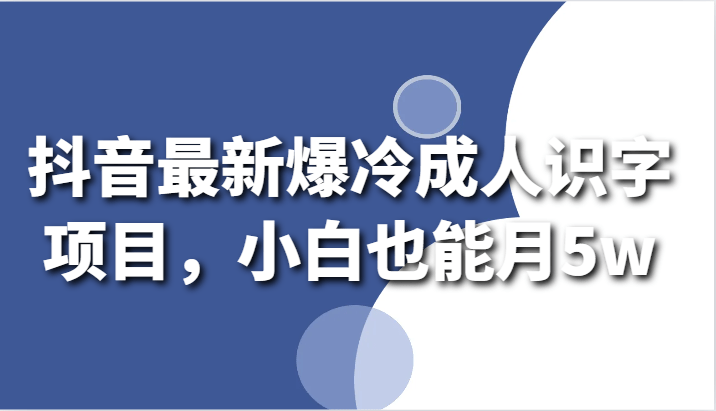 抖音最新爆冷成人识字项目，小白也能月5w-涛哥资源