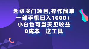 超级冷门项目,操作简单，一部手机轻松日入1000+，小白也可当天看见收益-涛哥资源