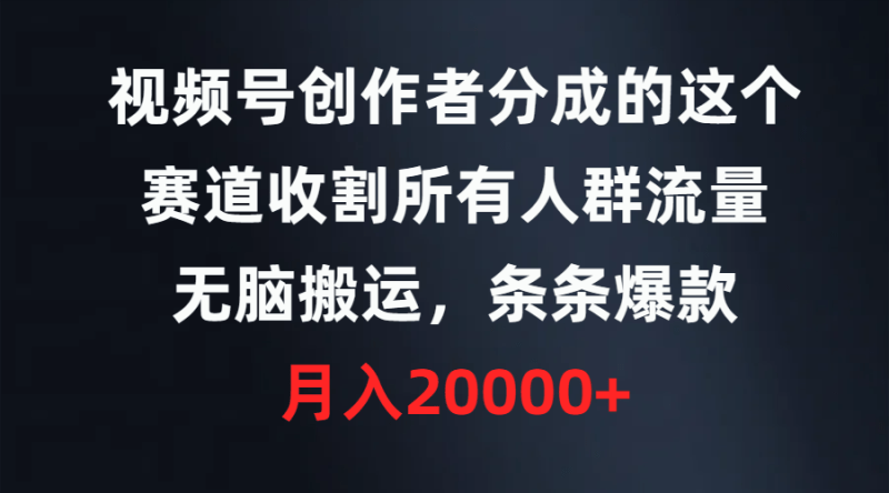 视频号创作者分成的这个赛道，收割所有人群流量，无脑搬运，条条爆款，…-涛哥资源