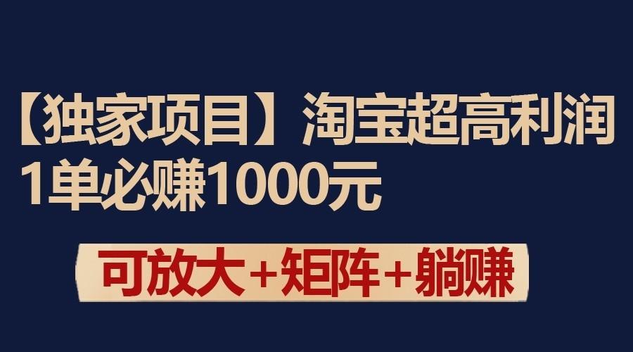 独家淘宝超高利润项目:1单必赚1000元,可放大可矩阵操作-涛哥资源