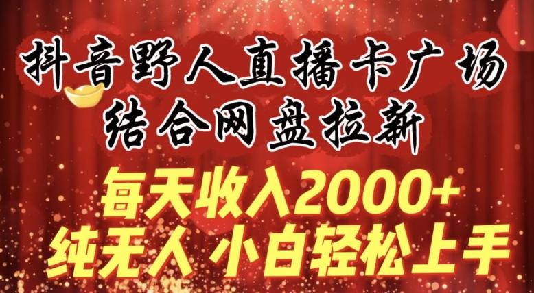每天收入2000+,抖音野人直播卡广场,结合网盘拉新,纯无人,小白轻松上手-涛哥资源