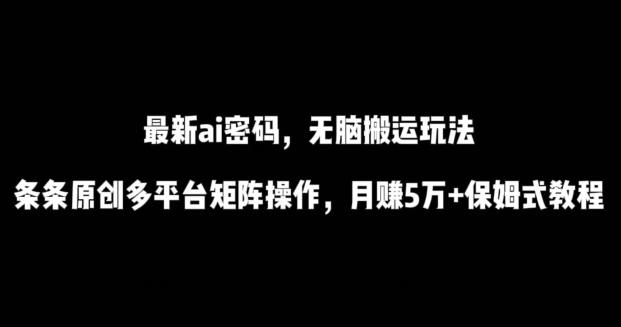 最新ai流量密码,傻瓜式搬运玩法,条条原创,多平台矩阵操作,月赚5万+保姆式教程-涛哥资源
