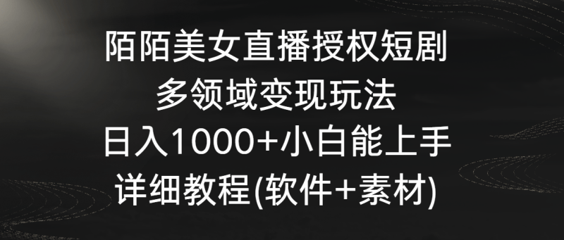 陌陌美女直播授权短剧，多领域变现玩法，日入1000+小白能上手，详细教程-涛哥资源
