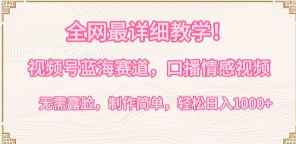 全网最详细教学，视频号蓝海赛道，口播情感视频，无需露脸，制作简单，轻松实现日入1000+-涛哥资源