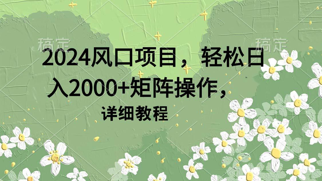 2024风口项目，轻松日入2000+矩阵操作，详细教程-涛哥资源
