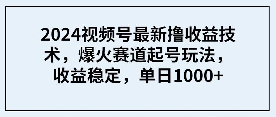 2024视频号最新撸收益技术，爆火赛道起号玩法，收益稳定，单日1000+-涛哥资源