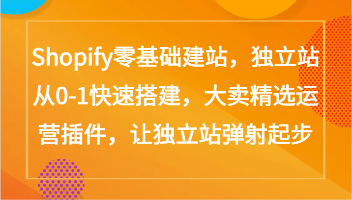 Shopify零基础建站，独立站从0-1快速搭建，大卖精选运营插件，让独立站弹射起步-涛哥资源