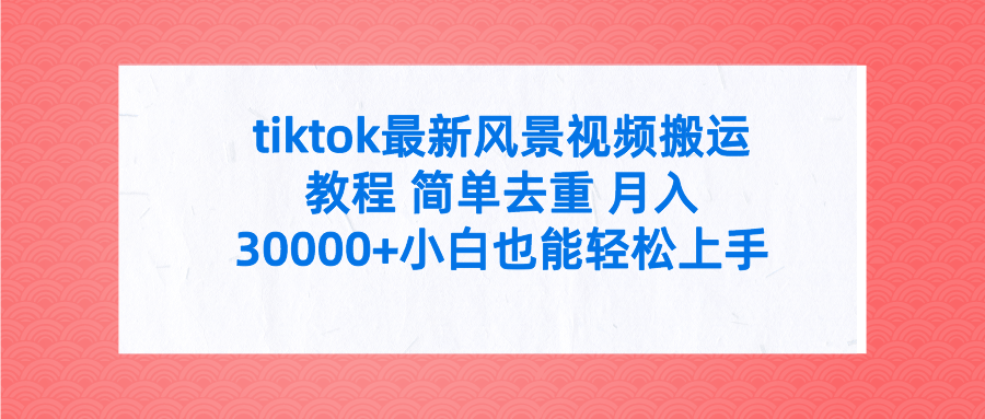 tiktok最新风景视频搬运教程 简单去重 月入30000+附全套工具-涛哥资源