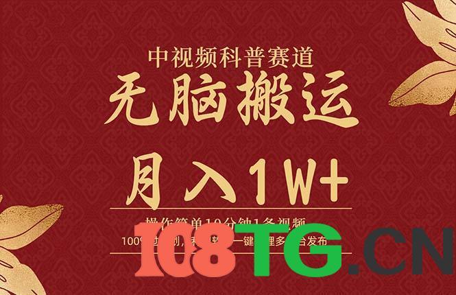 中视频科普赛道，10分钟1条视频，条条爆款，100%过原创，无脑搬运月入1W+-涛哥资源