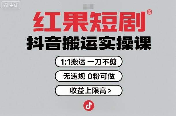 红果短剧拉新之抖音搬运实操课,1:1搬运,一刀不剪,无违规,0粉可做,收益上限高-涛哥资源