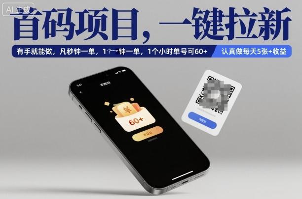 首码项目，一键拉新，有手就能做，几秒钟一单，1个小时单号可60+，认真做每天500+收益-涛哥资源