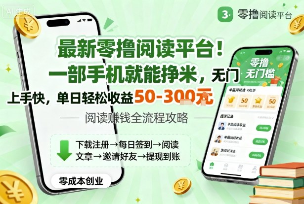 零撸阅读平台获取收益,最新无门槛平台,一部手机即可操作 单日收益50-300-涛哥资源