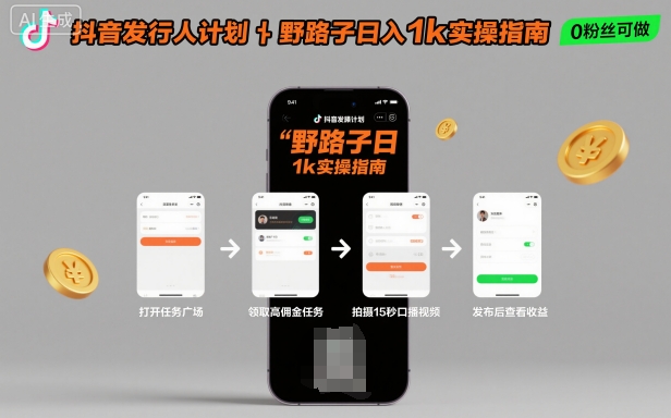 抖音发行人计划全新玩法,一部手机可操作,日入2000+-涛哥资源
