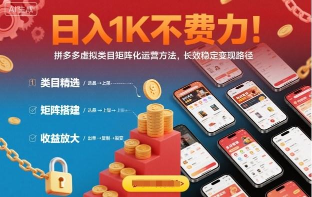 拼多多虚拟类目长久盈利攻略:可复制矩阵模式,轻松达成日入 1000+-涛哥资源