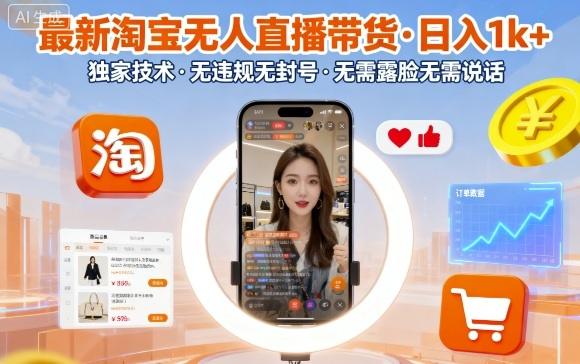 最新淘宝无人直播带货，日入1k+，独家技术，无违规无封号，只要一台电脑即可全天开播，无需露脸无需说话-涛哥资源