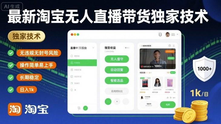 最新淘宝无人直播带货独家技术-涛哥资源